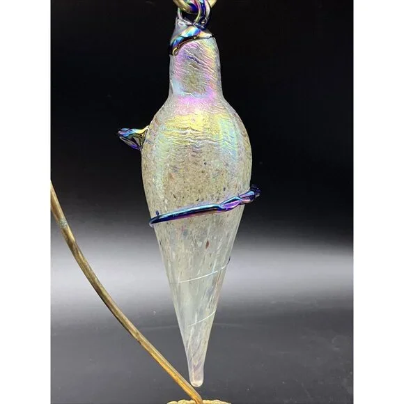 Hand Blown Art Glass Iridescent Oil Slick Plum Bob Teardrop Ornament Sun Catcher - Picture 4 of 14